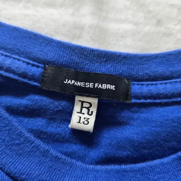 R13 Skate Long Sleeve Graphic T-shirt Blue Unisex Size XS Japanese Fabric